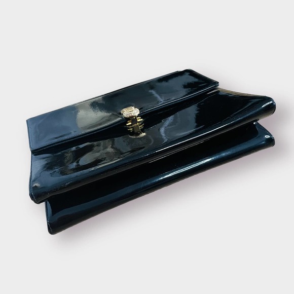 50s Koret Black Patent‎ Handbag with Gold Jeweled Clasp - Picture 3 of 9